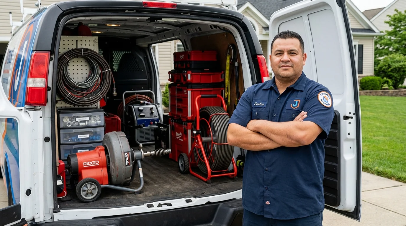 Professional drain cleaning equipment and Johns Plumbing LLC plumber in Bridgman