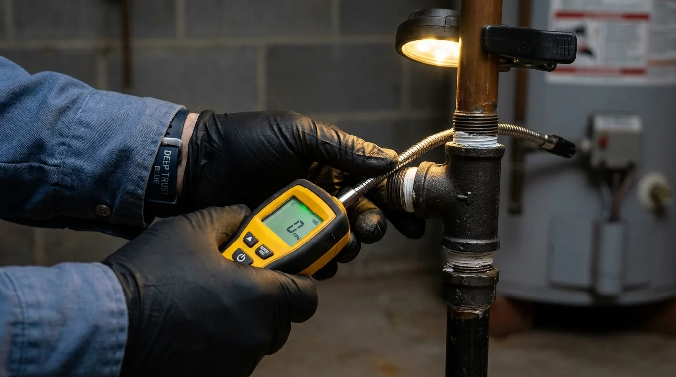 Gas leak detection with electronic sniffer by Johns Plumbing LLC in Bridgman
